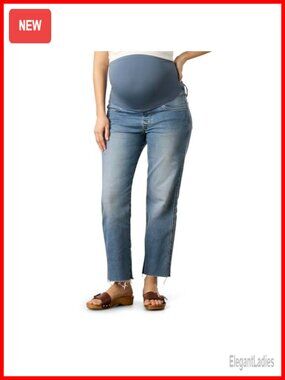 Maternity Straight Leg Jeans with SoftStay Belly Band, High Rise, Stretchy
